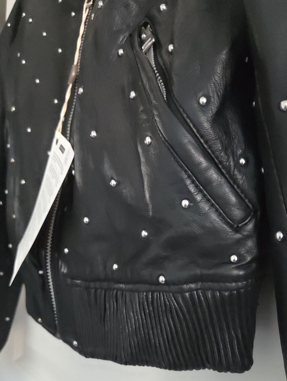 Walter Baker Zena Black Leather Studded Bomber Jacket Silver Extra Small NWT - Picture 13 of 17